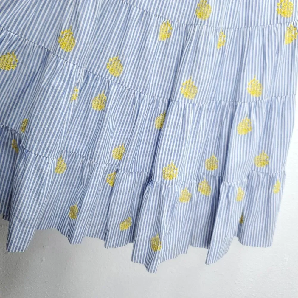 J. CREW Pinapple Embroidered Tiered Seersucker Pinstripe Lagenlook Midi Skirt - Picture 13 of 15